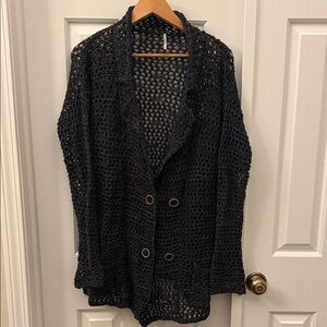 Free People Linen-Blend Open Fishnet Knit Cardigan